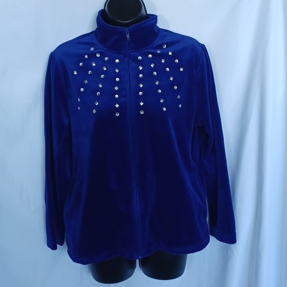 VTG Sag Harbor Navy Embellished Full Zip light jacket,  velour